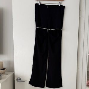 Black Wide-Leg Pants with diamond  Trim